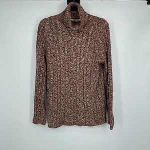 eight eight eight Women's Cotton Turtleneck Pullover Brown & White Sweater Large